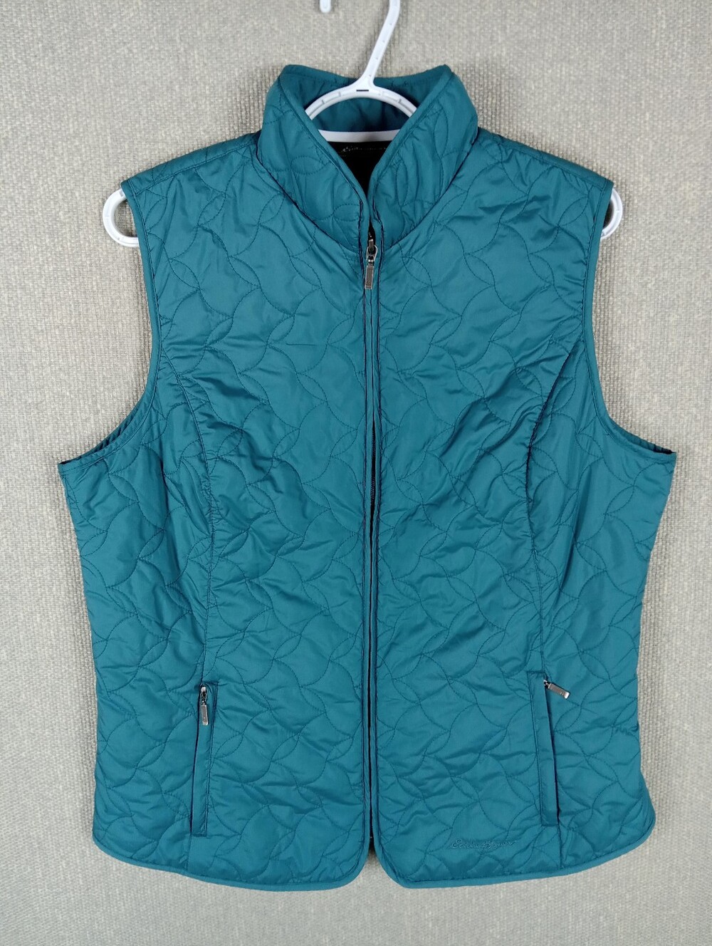 Eddie Bauer Lightweight Quilted Puffer Vest Womens Large Teal Full Zip Casual